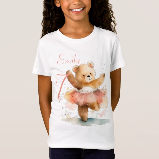 Little bear ballerina watercolor pink Birthday  T-Shirt (Front)