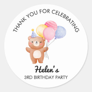 Little Bear Balloon Birthday Party Sticker