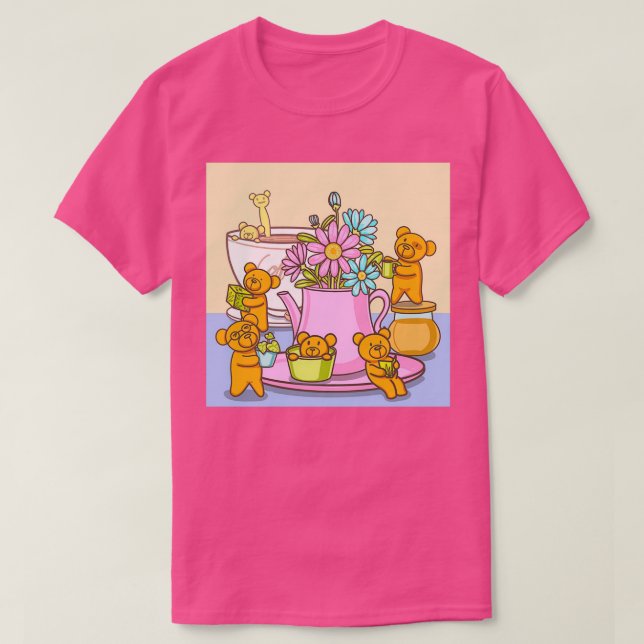 Little bear barista with coffee shop sticker bear  T-Shirt (Design Front)