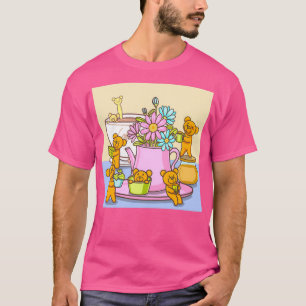 Little bear barista with coffee shop sticker bear  T-Shirt