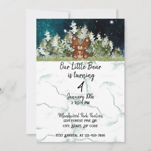 Little Bear Birthday Invite  (Front)