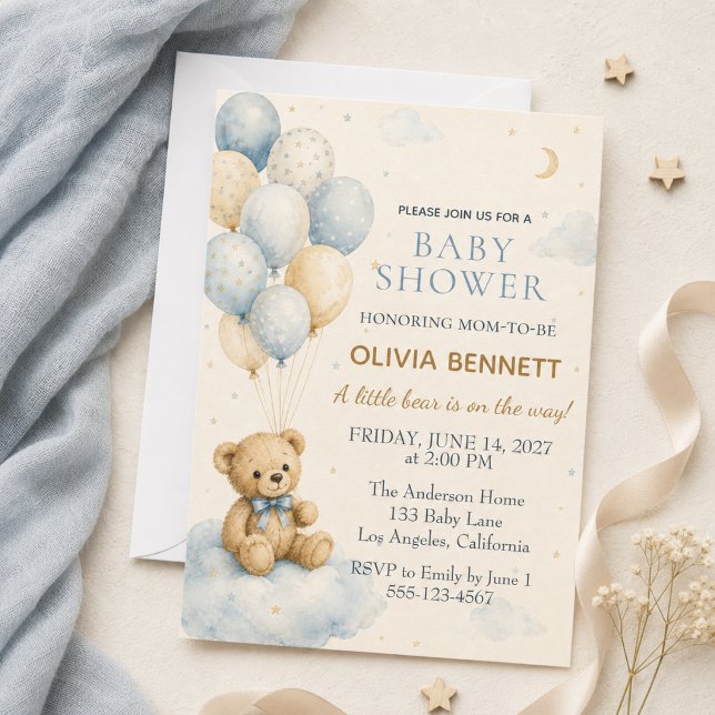 Little Bear Blue Baby Shower Invitation  (Little Bear Blue Baby Shower Invitation)