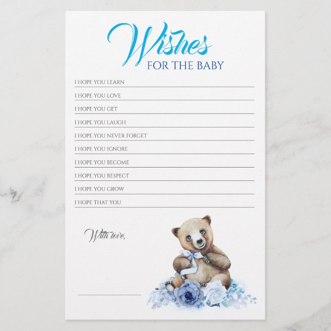 Little Bear Blue Floral Baby Shower Game (Front)