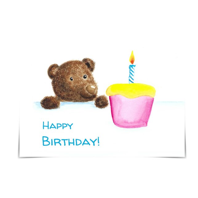 Little Bear Craving Pink Birthday Cupcake Card (Creator Uploaded)