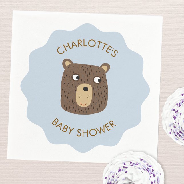 Little Bear Cub Baby Shower Personalised Napkin (Adorable little teddy bear cub personalized baby shower party paper napkins)