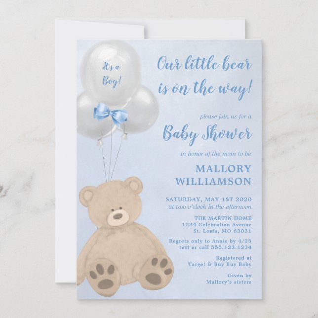 Little Bear Cub Boy Baby Shower Invitation (Front)