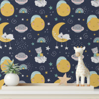 Little Bear Cute Moon Stars Planets Kids Pattern