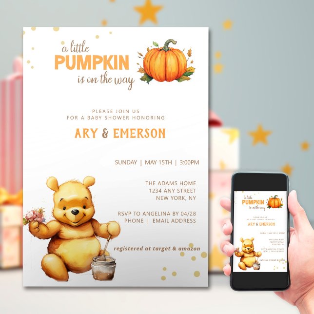 Little Bear Fall Harvest Pumpkin Baby Shower Invitation (Creator Uploaded)