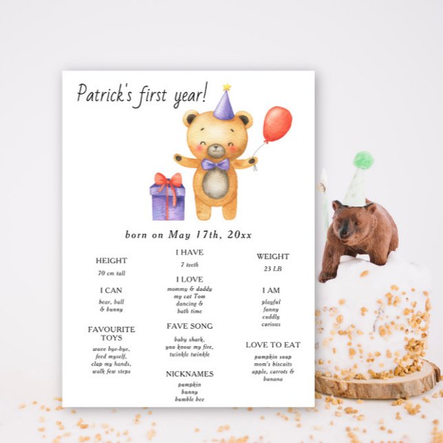 Little Bear First Birthday Milestone Birthday Poster (Creator Uploaded)
