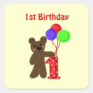 Little Bear First Birthday Square Sticker