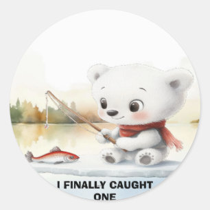 Little Bear Has Finally Landed A Fish Classic Round Sticker