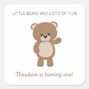 Little Bear Is Turning One 1st Birthday Woodland Square Sticker