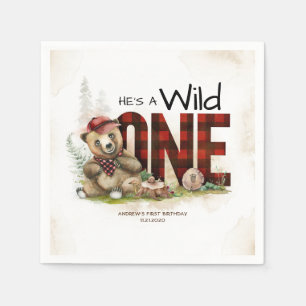 Little Bear Lumberjack Wild One Birthday Napkin