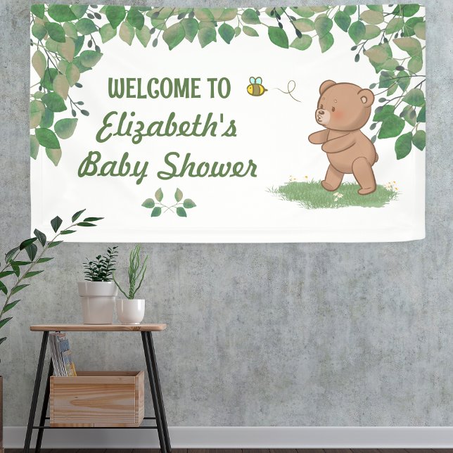 Little Bear Nature Baby Shower Welcome Banner (Welcome guests with a nature-inspired baby shower banner!)