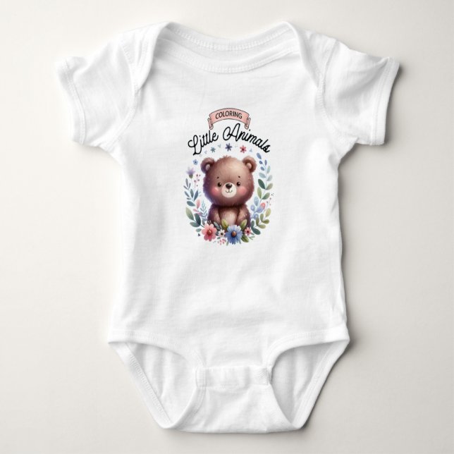 little bear print animals baby bodysuit (Front)