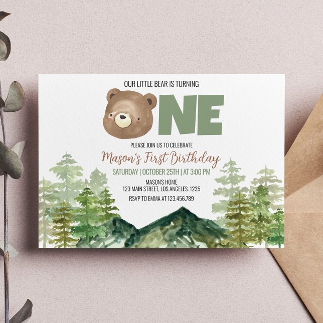 Little Bear Turning One 1st Birthday Invitation (Creator Uploaded)