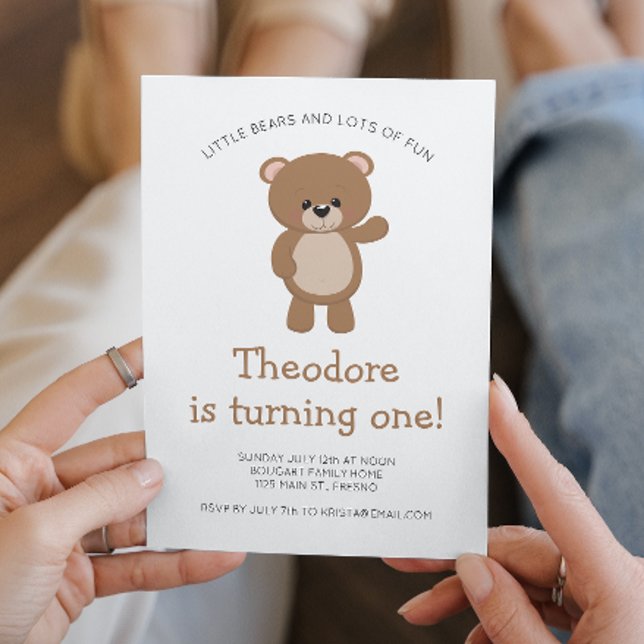 Little Bear Turning One Woodland First Birthday Invitation (Creator Uploaded)