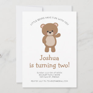 Little Bear Turning Two Woodland Second Birthday Invitation