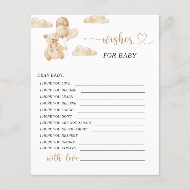 Little Bear Wishes for baby card (Front)