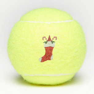 Little Bearded Gnome in Red Christmas Stocking Tennis Balls