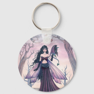 Little Beast Purple Fairy and Dragon Fantasy Art Key Ring