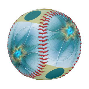 Little Beauty Modern Blue Gold Fractal Art Flower Baseball