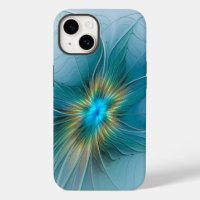 Little Beauty Modern Blue Gold Fractal Art Flower