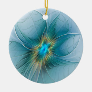 Little Beauty Modern Blue Gold Fractal Art Flower Ceramic Tree Decoration