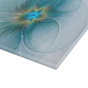 Little Beauty Modern Blue Gold Fractal Art Flower Cutting Board