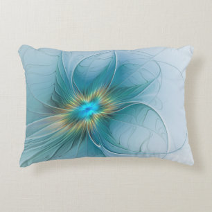 Little Beauty Modern Blue Gold Fractal Art Flower Decorative Cushion