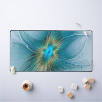 Little Beauty Modern Blue Gold Fractal Art Flower