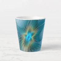 Little Beauty Modern Blue Gold Fractal Art Flower