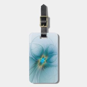 Little Beauty Modern Blue Gold Fractal Art Flower Luggage Tag