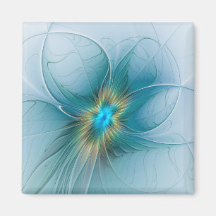 Little Beauty Modern Blue Gold Fractal Art Flower Magnet