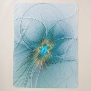 Little Beauty Modern Blue Gold Fractal Art Flower Sherpa Blanket