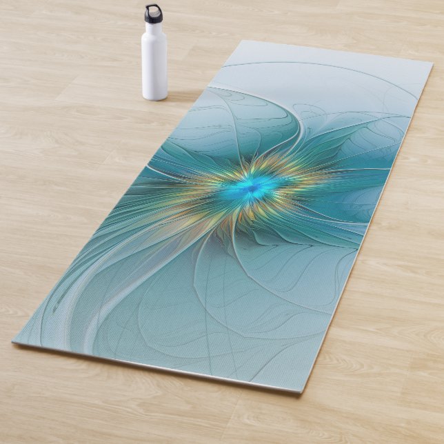 Little Beauty Modern Blue Gold Fractal Art Flower Yoga Mat (In Situ)