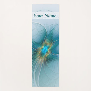 Little Beauty Modern Blue Gold Fractal Art Name Yoga Mat