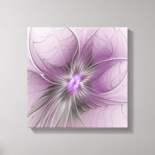 Little Beauty Modern Mauve Gray Fractal Art Flower Canvas Print