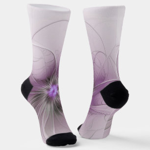 Little Beauty Modern Mauve Gray Fractal Art Flower Socks