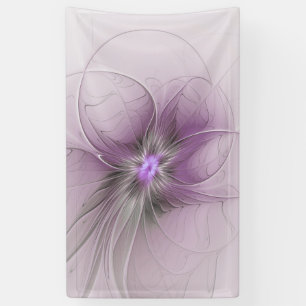 Little Beauty Modern Mauve Grey Fractal Art Flower Banner
