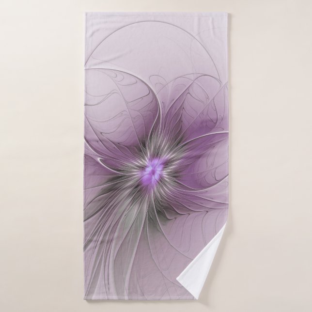 Little Beauty Modern Mauve Grey Fractal Art Flower Bath Towel (Bath Towel)