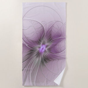 Little Beauty Modern Mauve Grey Fractal Art Flower Beach Towel