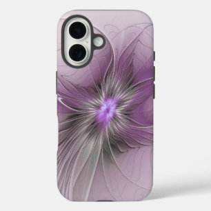 Little Beauty Modern Mauve Grey Fractal Art Flower iPhone 16 Case
