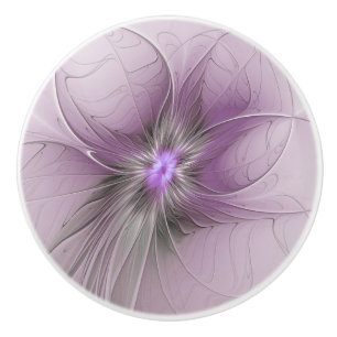 Little Beauty Modern Mauve Grey Fractal Art Flower Ceramic Knob