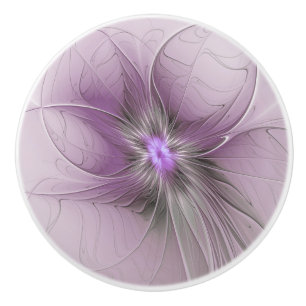 Little Beauty Modern Mauve Grey Fractal Art Flower Ceramic Knob