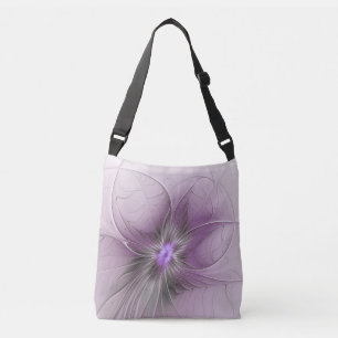 Little Beauty Modern Mauve Grey Fractal Art Flower Crossbody Bag