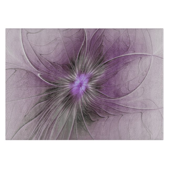 Little Beauty Modern Mauve Grey Fractal Art Flower Cutting Board (Front)
