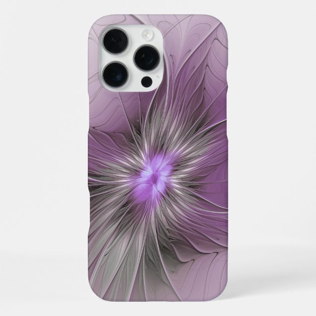 Little Beauty Modern Mauve Grey Fractal Art Flower iPhone Case (Back)