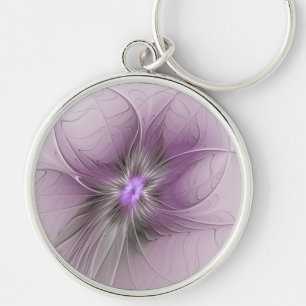 Little Beauty Modern Mauve Grey Fractal Art Flower Key Ring