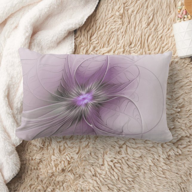 Little Beauty Modern Mauve Grey Fractal Art Flower Lumbar Cushion (Blanket)